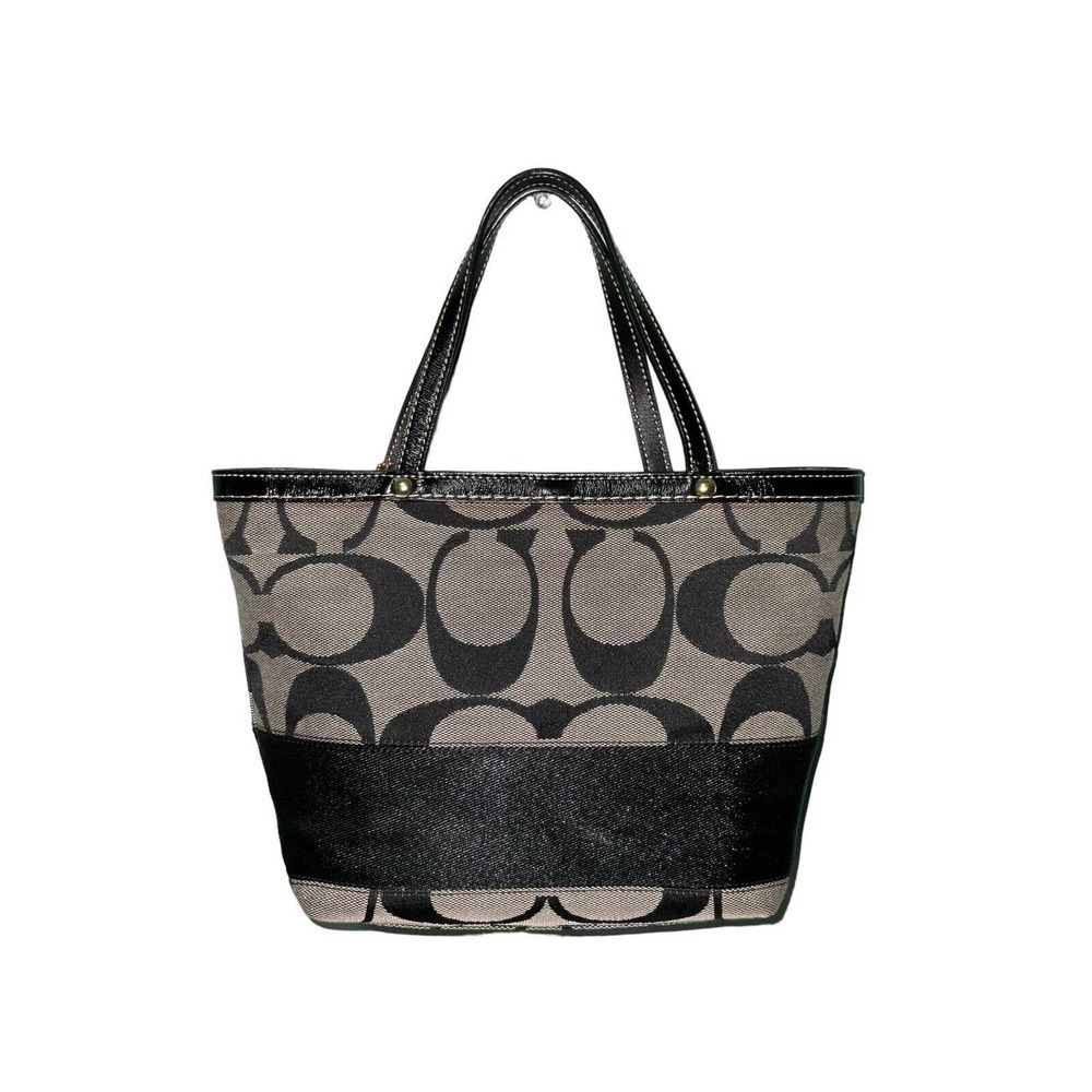 COACH CC Black Canvas & Leather Small Tote Handbag Women's Purse L0667-10123